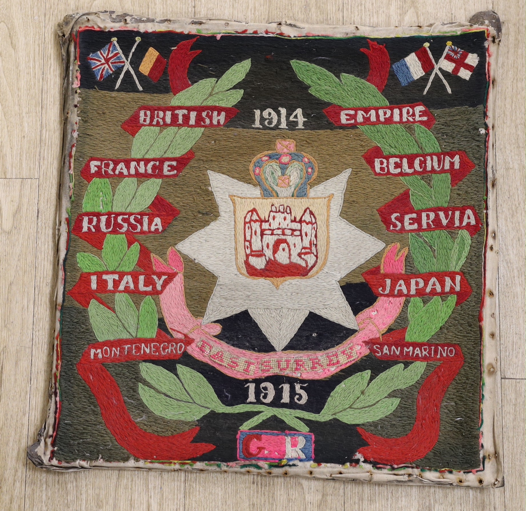 West Kent Regiment 'Mutton Lancers' 1st Bn wool work panel, 50cms x 53 cms